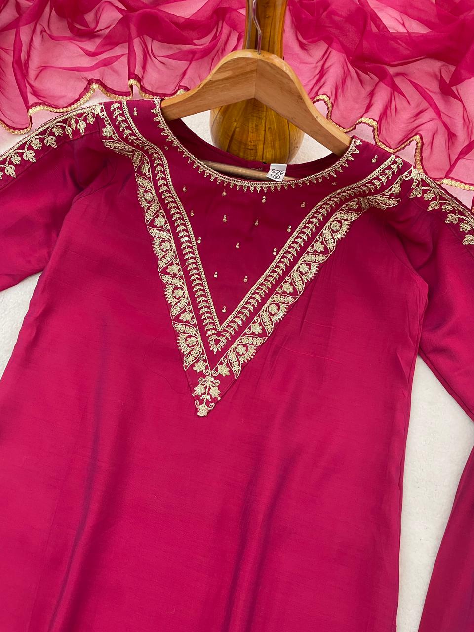 Roman Fabric Suit Set Hot Pink